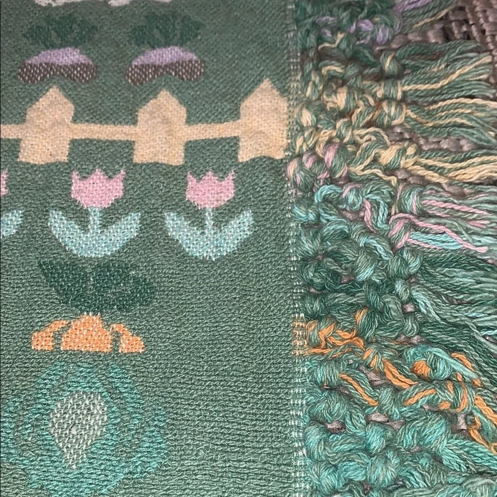 Gently LovedVintage Green and White Bunny Pattern Throw Blanket by Wilton Court